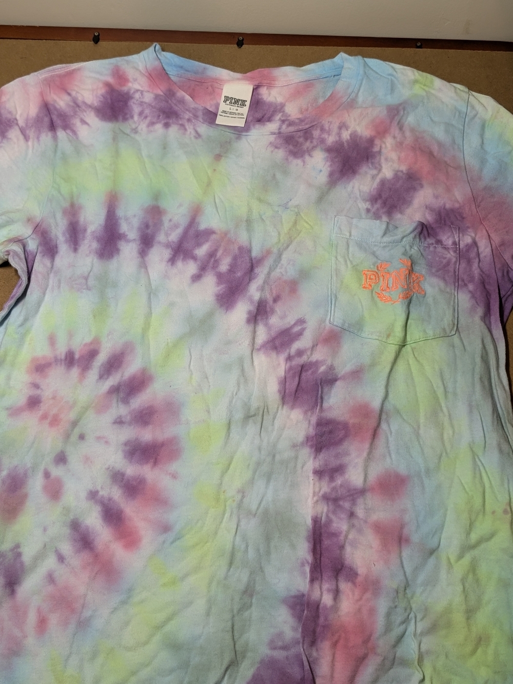 PINK Victoria's Secret Tie-Dye Pocket Tee in Purple, Pink & Blue